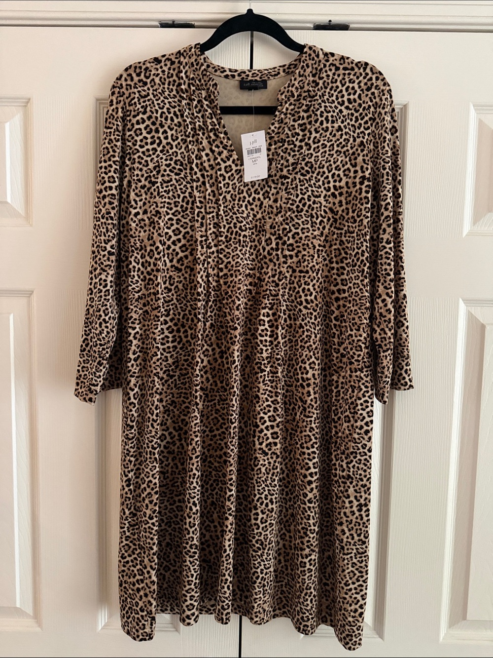 J. Jill Leopard-Print Long Sleeve Tunic Dress in Tan and Black
